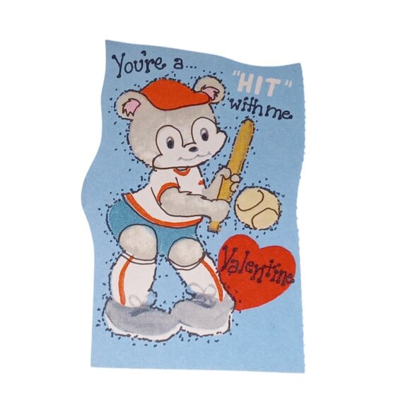 🎯 Vintage Kids Valentines Card, Baseball Bear - Picture 4 of 5